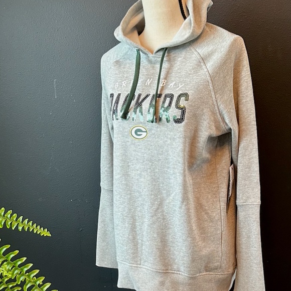 NFL, GREEN BAY PACKERS WOMEN'S GREY HOODED SWEATSHIRT, NWT, Medium - Picture 2 of 13